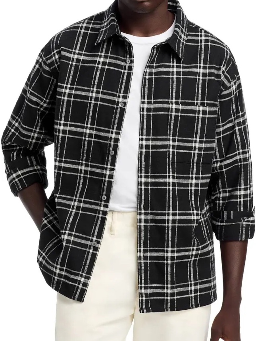 Frame Denim Black & White Flannel Button-Up Shirt